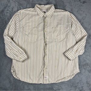 Signature Levi Strauss Shirt Men's 2XL Brown White Stripe Long Sleeve Button Up